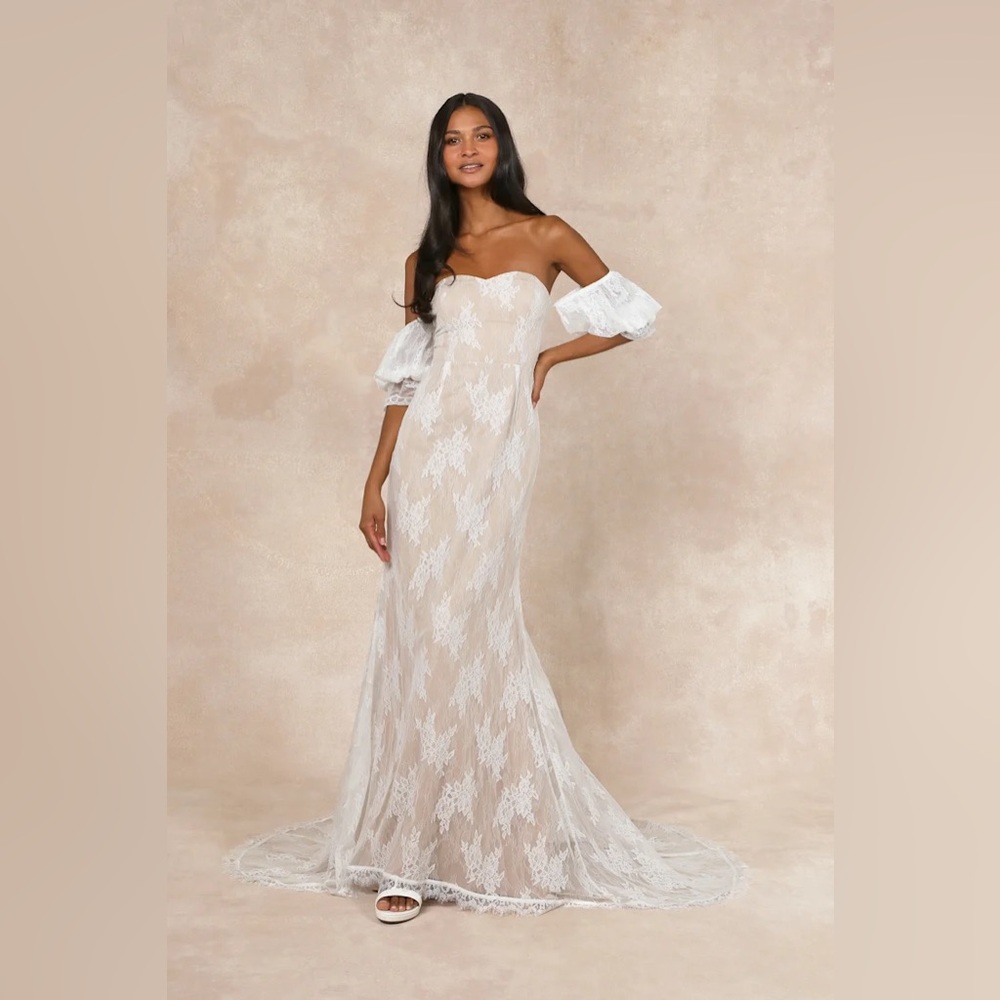 Off-Shoulder White Lace Maxi Dress